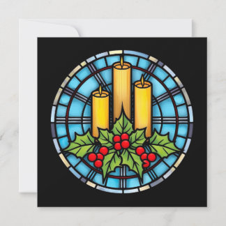 Three Candles With Holly Christmas Stained Glass Invitation