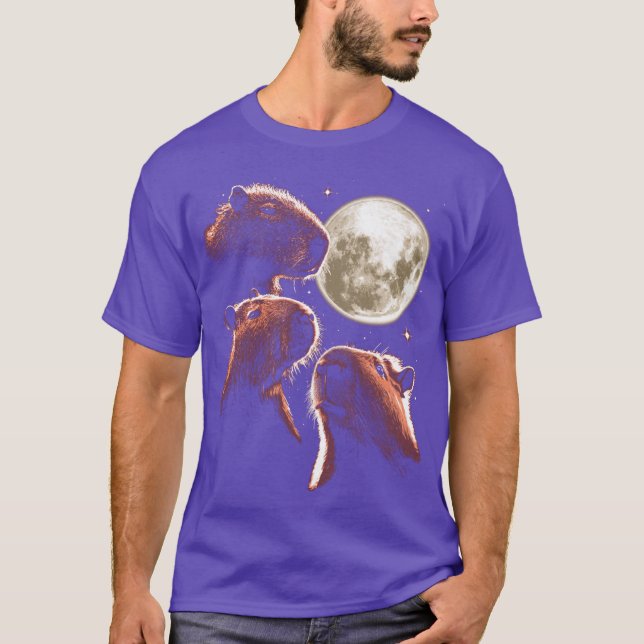 Three Capybara Moon Funny Capybara Meme Mystical C T-Shirt (Front)