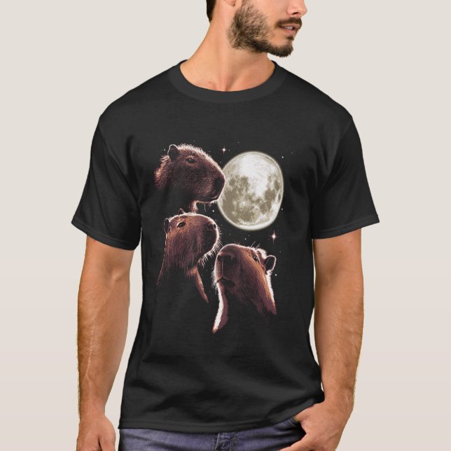 Three Capybara Moon Funny Capybara Meme Mystical C T-Shirt (Front)