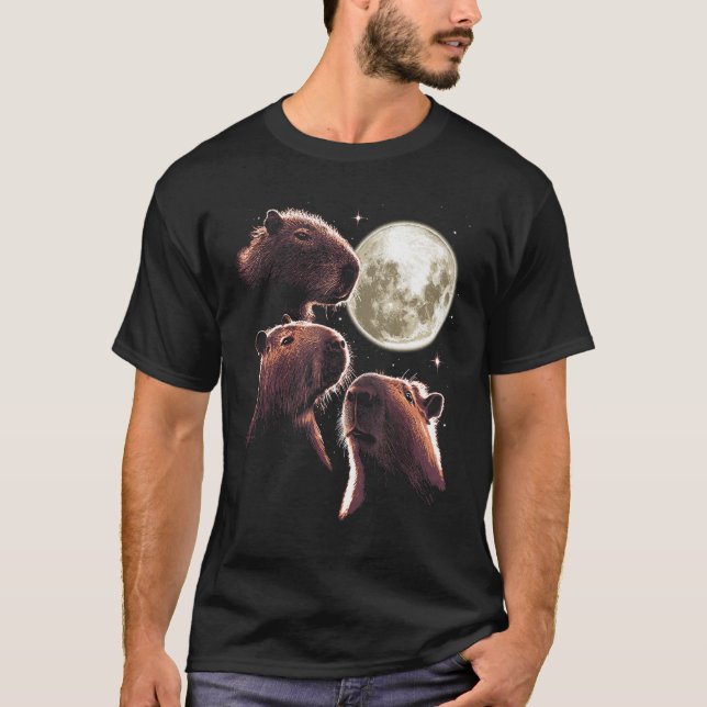 Three Capybara Moon Funny Capybara Meme Mystical C T-Shirt (Front)