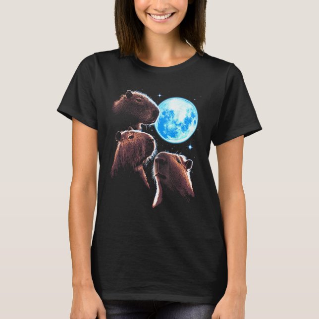 Three Capybara Moon Funny Capybara Meme Mystical C T-Shirt (Front)