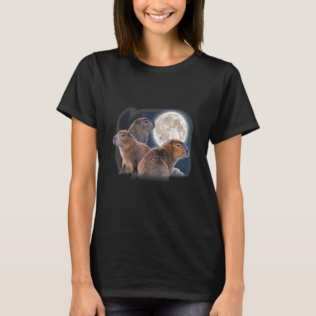 Three Capybaras and Moon Funny Capybara Humor Paro T-Shirt (Front)