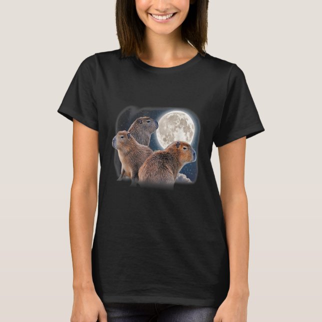 Three Capybaras and Moon Funny Capybara Humour Par T-Shirt (Front)
