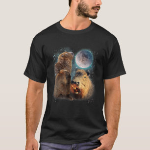 Three Capybaras and Moon Funny Capybara Humour Par T-Shirt