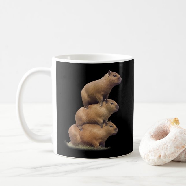 Three Capybaras Funny Capybara Humour Stack Animal Coffee Mug (With Donut)