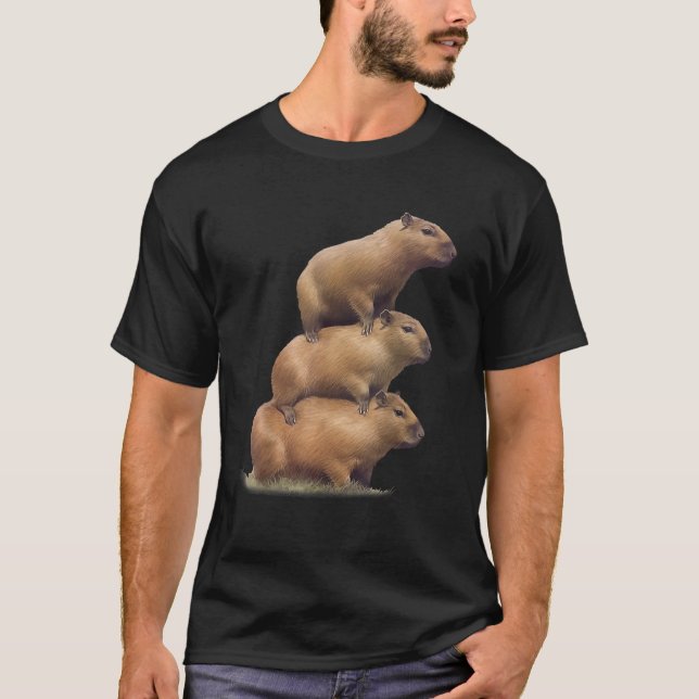Three Capybaras Funny Capybara Humour Stack Animal T-Shirt (Front)
