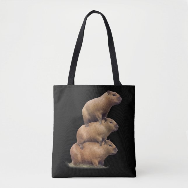 Three Capybaras Funny Capybara Humour Stack Animal Tote Bag (Front)
