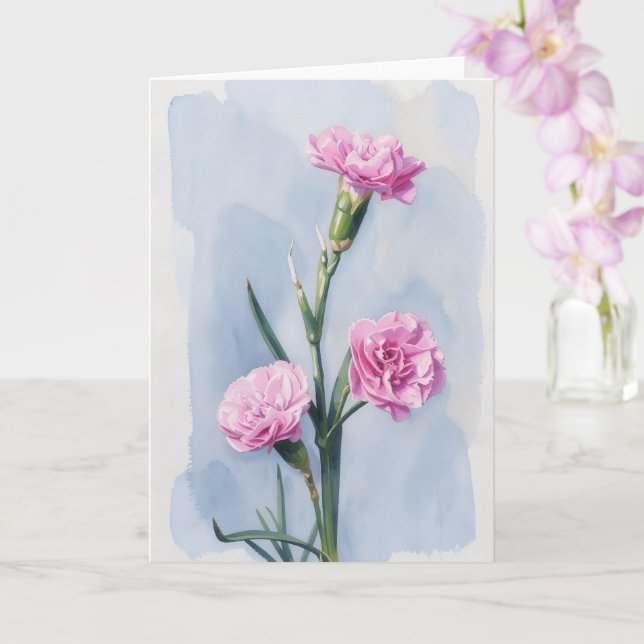 Three Carnations Floral Art Note Card (Orchid)
