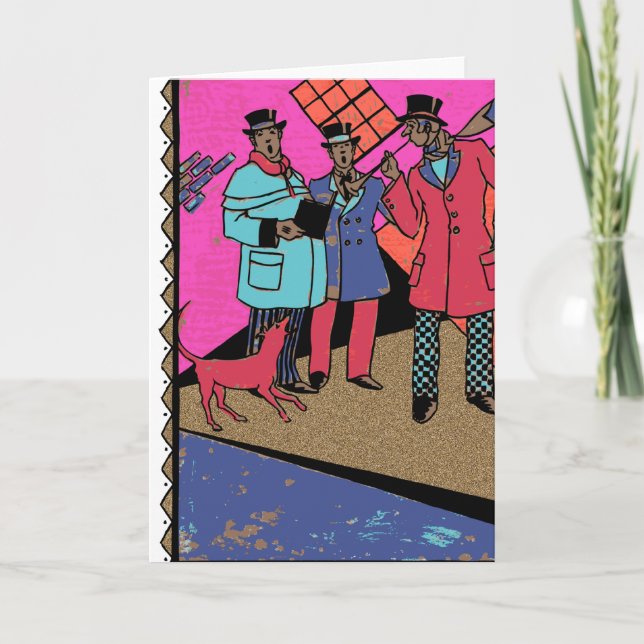 Three Carolers & a Dog Holiday Card (Front)
