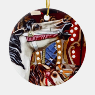 Three Carousel Horses Closeup Ceramic Ornament
