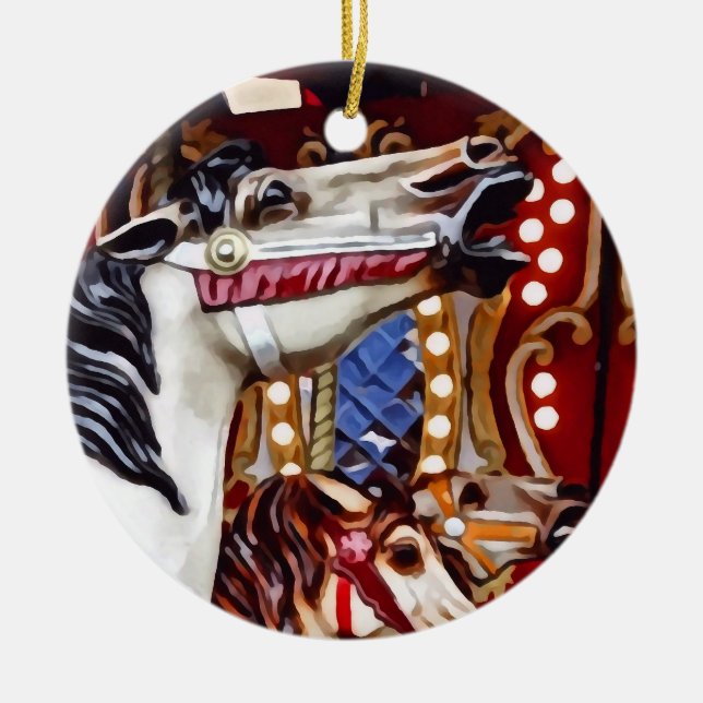 Three Carousel Horses Closeup Ceramic Ornament (Front)