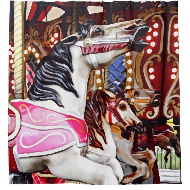 Three Carousel Horses Closeup Shower Curtain (Front)