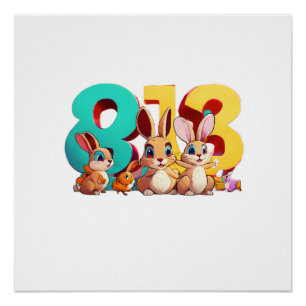 Three Cartoon Hares Holding a Giant Number 3 Poster