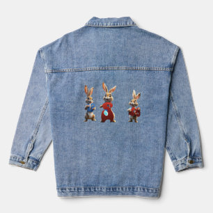Three Cartoon Hares Holding a Huge Number 3 Sign Denim Jacket