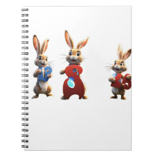 Three Cartoon Hares Holding a Huge Number 3 Sign Notebook