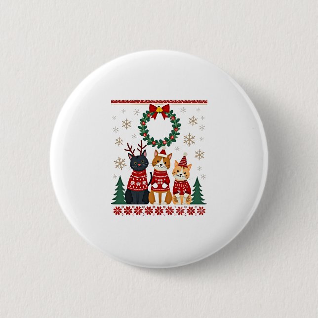 Three Cat Funny Christmas Cat Ugly Xmas Sweater Me 6 Cm Round Badge (Front)