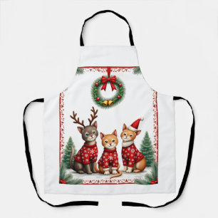 Three Cat Funny Christmas Cat Ugly Xmas Sweater Me Apron