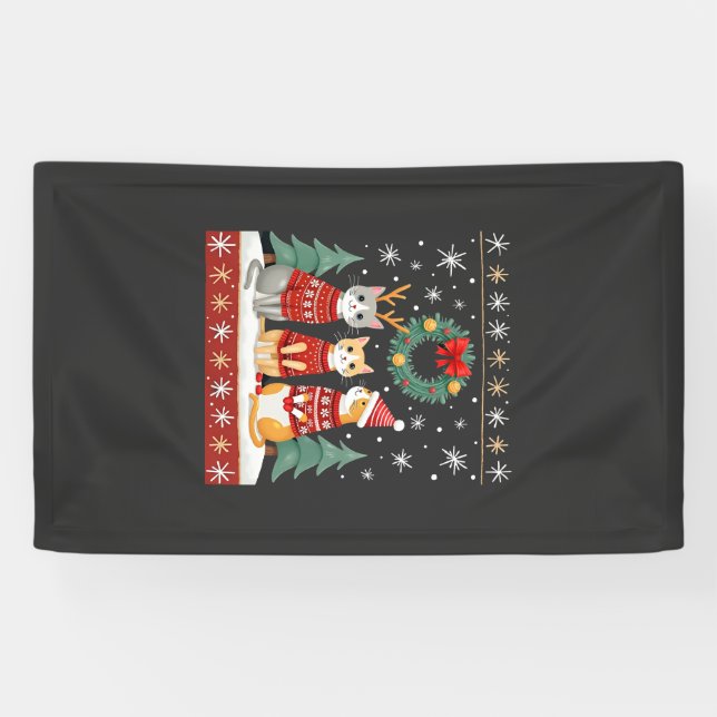 Three Cat Funny Christmas Cat Ugly Xmas Sweater Me Banner (Horizontal)