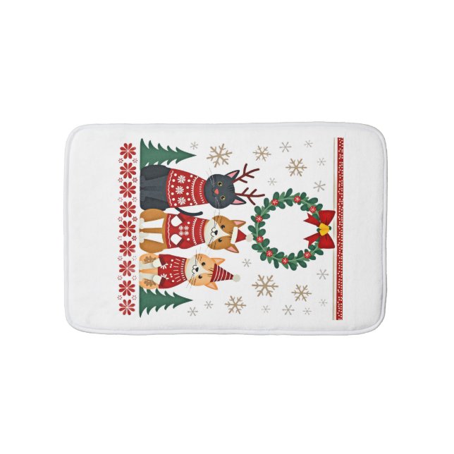 Three Cat Funny Christmas Cat Ugly Xmas Sweater Me Bath Mat (Front)