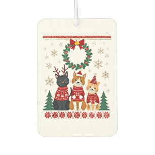 Three Cat Funny Christmas Cat Ugly Xmas Sweater Me Car Air Freshener