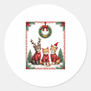 Three Cat Funny Christmas Cat Ugly Xmas Sweater Me Classic Round Sticker