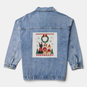 Three Cat Funny Christmas Cat Ugly Xmas Sweater Me Denim Jacket