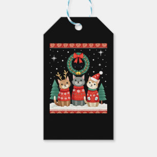 Three Cat Funny Christmas Cat Ugly Xmas Sweater Me Gift Tags