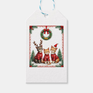 Three Cat Funny Christmas Cat Ugly Xmas Sweater Me Gift Tags