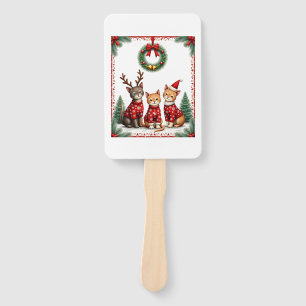 Three Cat Funny Christmas Cat Ugly Xmas Sweater Me Hand Fan