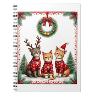 Three Cat Funny Christmas Cat Ugly Xmas Sweater Me Notebook