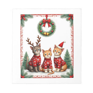 Three Cat Funny Christmas Cat Ugly Xmas Sweater Me Notepad