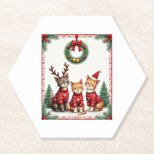 Three Cat Funny Christmas Cat Ugly Xmas Sweater Me Paper Coaster