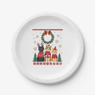 Three Cat Funny Christmas Cat Ugly Xmas Sweater Me Paper Plate