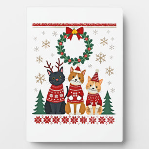 Three Cat Funny Christmas Cat Ugly Xmas Sweater Me Plaque