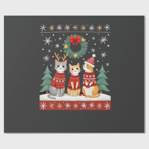 Three Cat Funny Christmas Cat Ugly Xmas Sweater Me Wrapping Paper