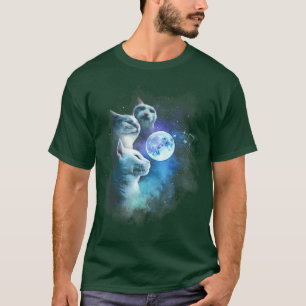Three Cat Moon 3 Wolfs Cute Kitten Funny Cat Lover T-Shirt