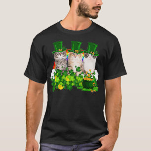 Three Cat Shamrock St Patricks Day Meowy Irish Gif T-Shirt