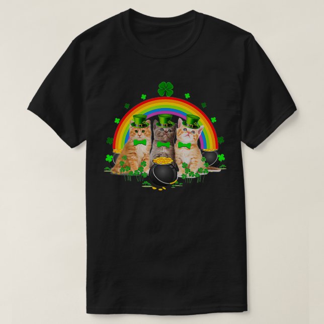 Three Cat St Patricks Day  Kitty Kitten Lover Iris T-Shirt (Design Front)