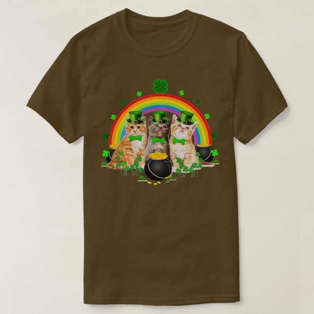 Three Cat St Patricks Day  Kitty Kitten Lover Iris T-Shirt (Design Front)