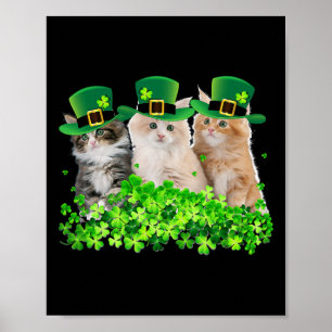 Three Cat St Patricks Day Kitty Kitten Lover Irish Poster