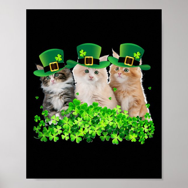 Three Cat St Patricks Day Kitty Kitten Lover Irish Poster (Front)