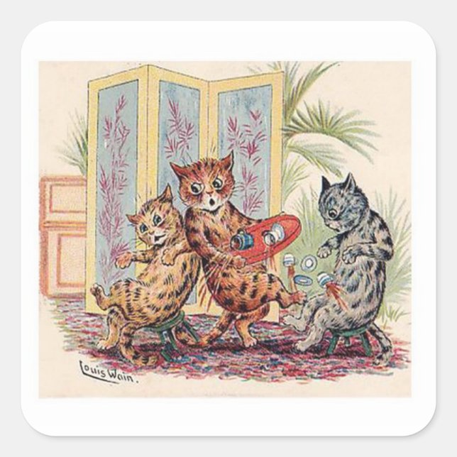 Three Cats by Louis Wain Square Sticker (Front)