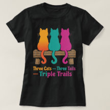 Three Cats Fence Colourful Tails Art