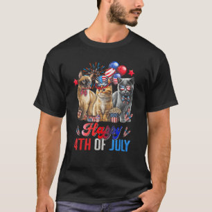 Three Cats Happy 4th Of July Cat  Independence Day T-Shirt