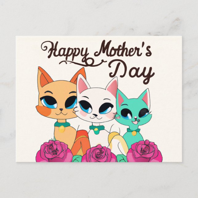 Three Cats "Happy Mothers Day" Postcard (Front)