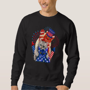 Three Cats Hat American Flag Fireworks  4th Of Jul Sweatshirt