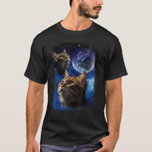 Three Cats Howl at Moon  Vintage Cat Howling wolf  T-Shirt