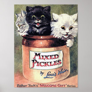Three Cats in a Pickle Jar, Louis Wain Poster