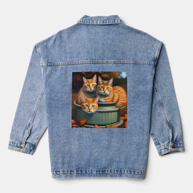 Three Cats In A Pot, Ladies' Denim Jacket (Back)