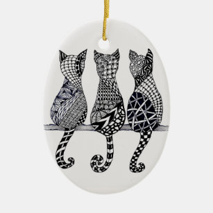 Three Cats Meow, optional personalisation Ceramic Ornament